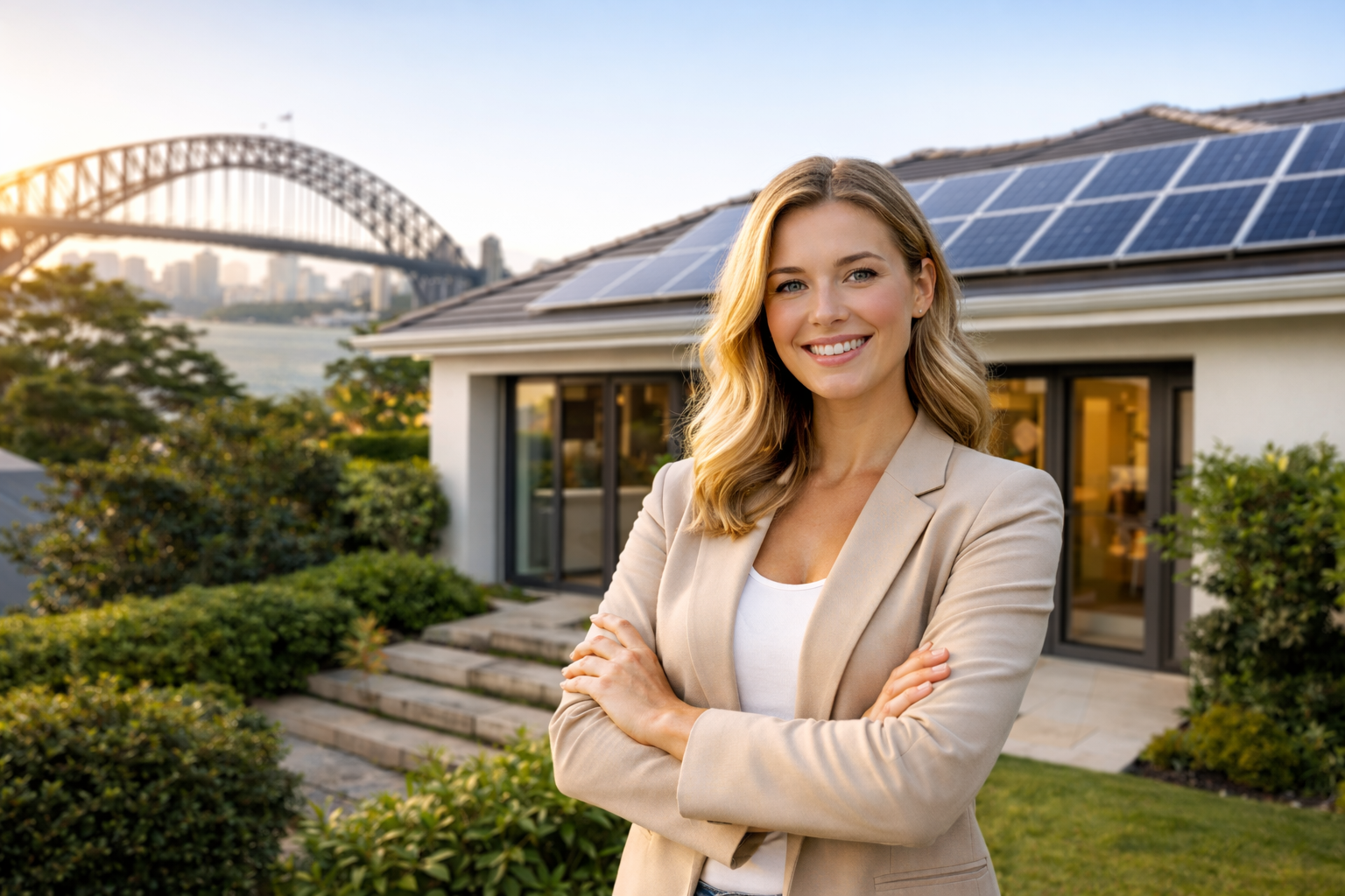 New South Wales home with solar panels and homeowner